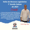 Convite – Inauguração da 3ª Sessão Legislativa e volta do recesso parlamentar 